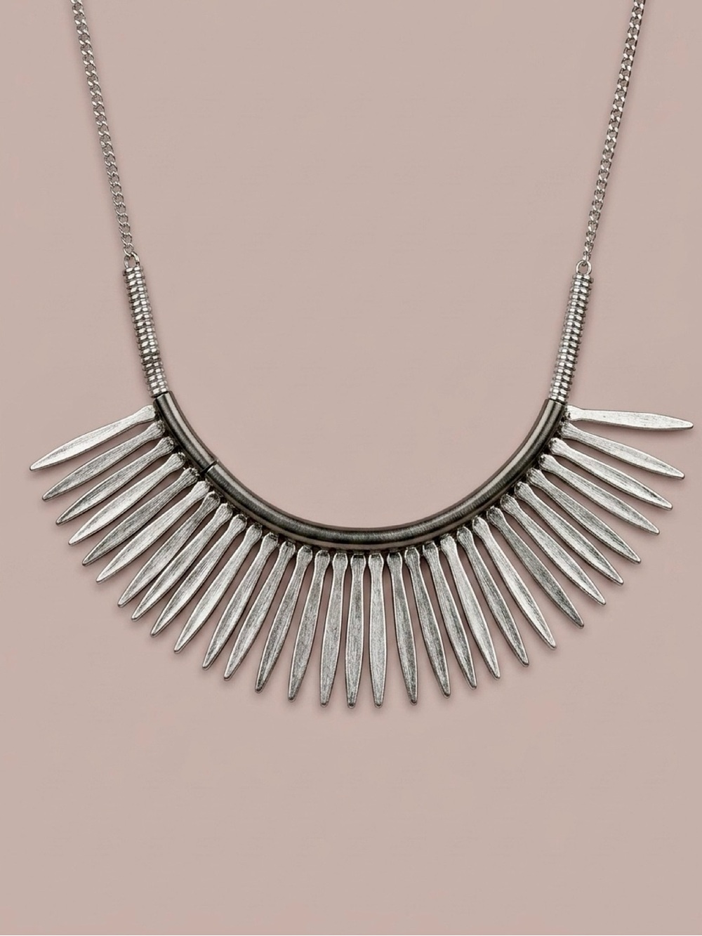 Silver Spike Fringe Statement Necklace - Women Jewelry